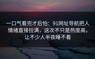 一口气看完才后怕：91网址导航把人情绪直接拉满，这次不只是热度高，让不少人半夜睡不着