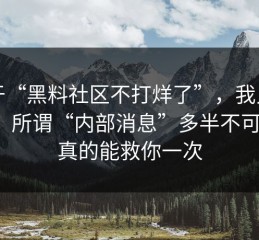 关于“黑料社区不打烊了”，我只想说：所谓“内部消息”多半不可靠，真的能救你一次