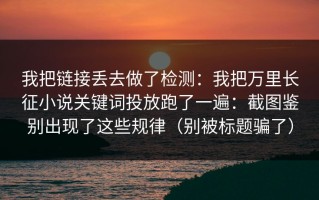 我把链接丢去做了检测：我把万里长征小说关键词投放跑了一遍：截图鉴别出现了这些规律（别被标题骗了）
