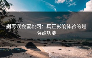 别再误会蜜桃网：真正影响体验的是隐藏功能