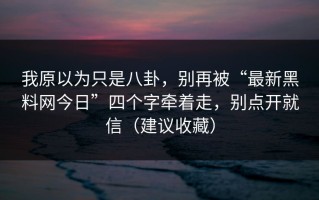 我原以为只是八卦，别再被“最新黑料网今日”四个字牵着走，别点开就信（建议收藏）